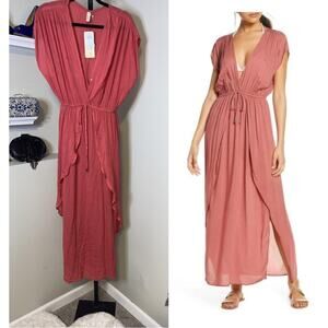 ELAN
Deep V-neck Cover-up Maxi Dress In Rose